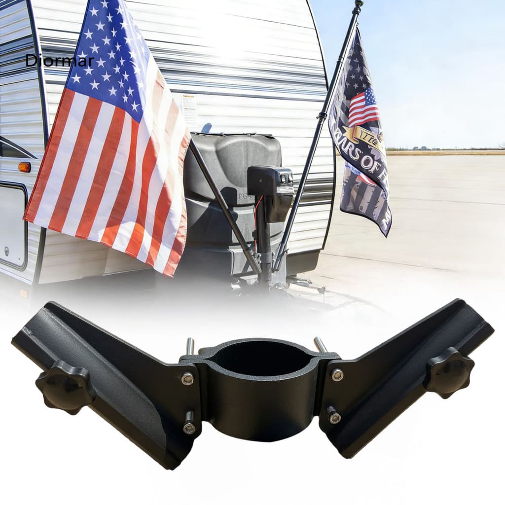Rv Flag Pole Mount Removable Holder Heavy Duty Aluminum Dual for Trailer Hitch Fits 2-2.25 Inch Receivers Durable Outdoo
