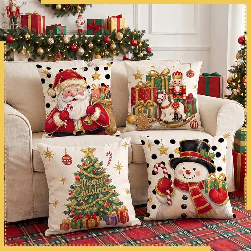 Capa de Almofada de Natal 2026 45*45cm, Papai Noel, Boneco de Neve, Quebra-Nozes, Capa de Almofada Decorativa para Sofá