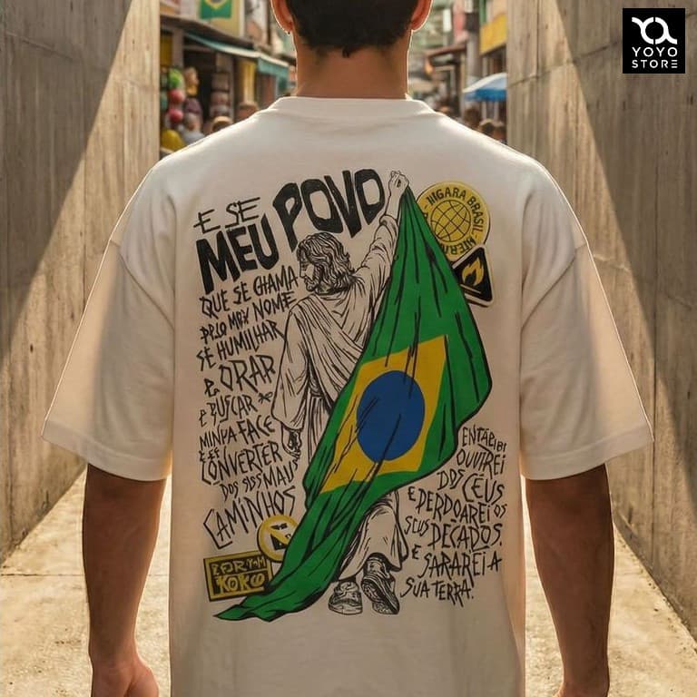 [Camiseta Premium em Algodão Puro]GXG Camiseta Brasil Pátria Jesus Patriotas Algodao Estampada Versículo Gospel Casual