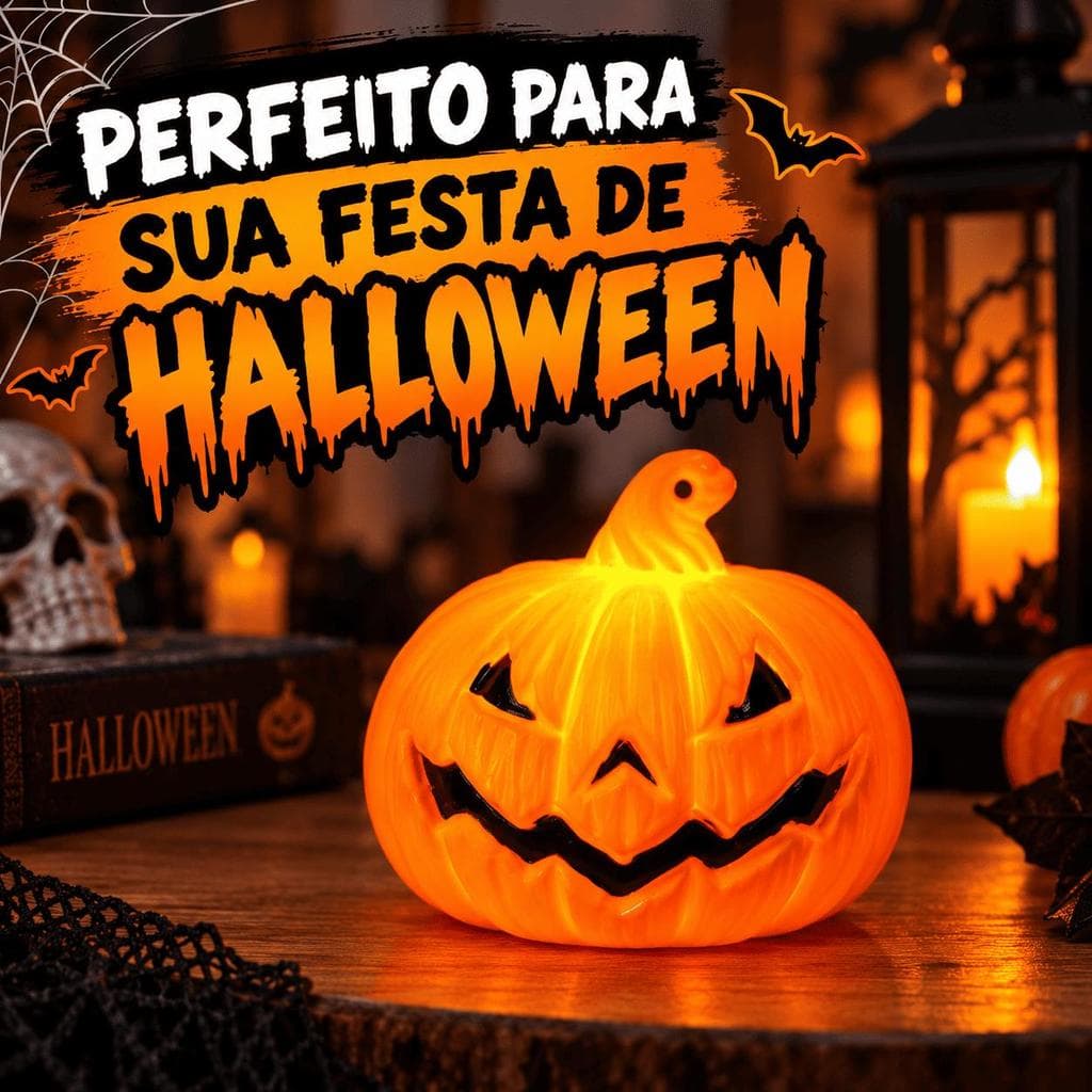 Abóbora Decorativa Halloween com Luz LED Enfeite de Mesa Festa Decoração Dia das Bruxas
