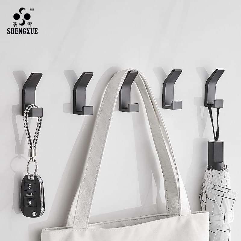 Gancho único preto sem perfuração, gancho pequeno para roupas, Rack de armazenamento, banheiro, gancho pegajoso para cas