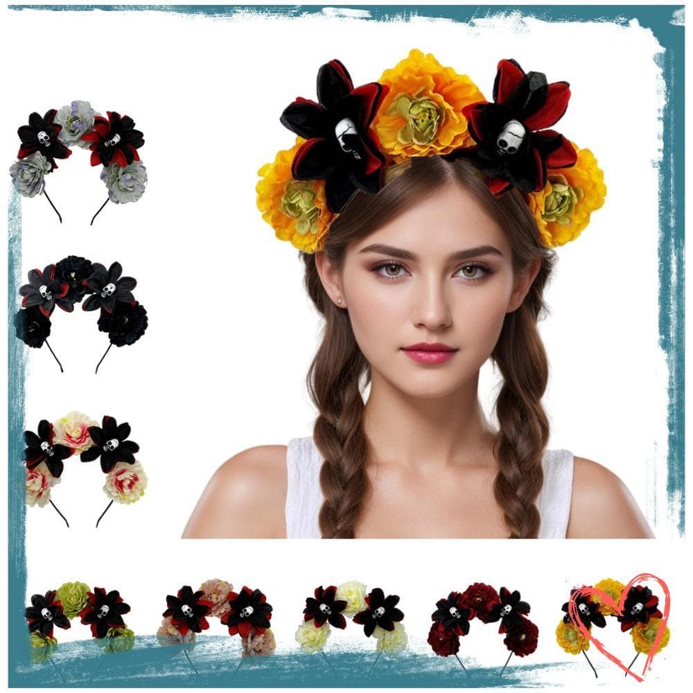 MIHAN Tiara De Flor De Caveira Rosa , Faixa De Cabeça De Coroa Floral Estilo Argola De Cabelo De Cor Ulti , Artificial