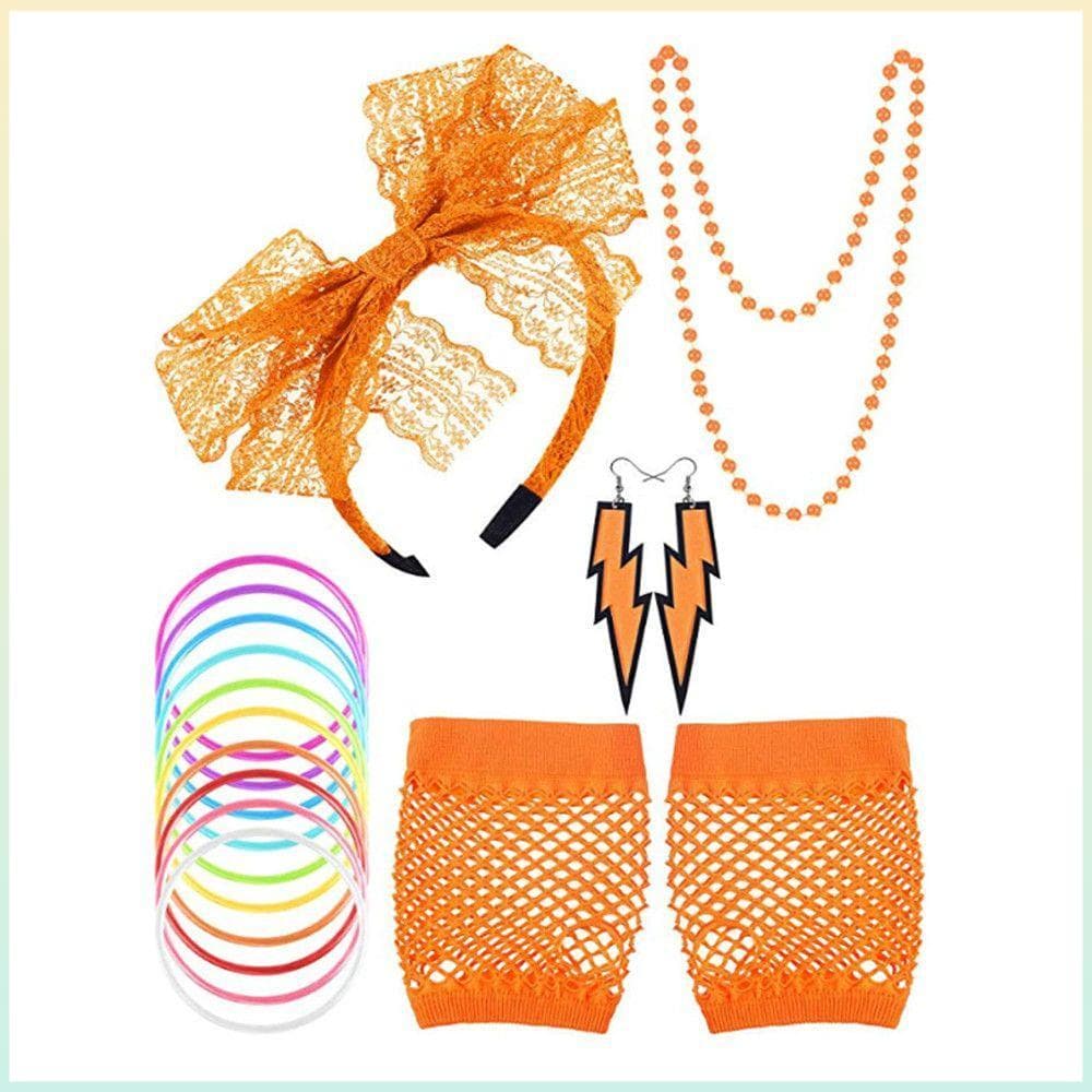 HANDBAG Conjunto De Acessórios De Fantasias Brincos De Festa Dos Anos 80 Luvas De Rede De Peixe