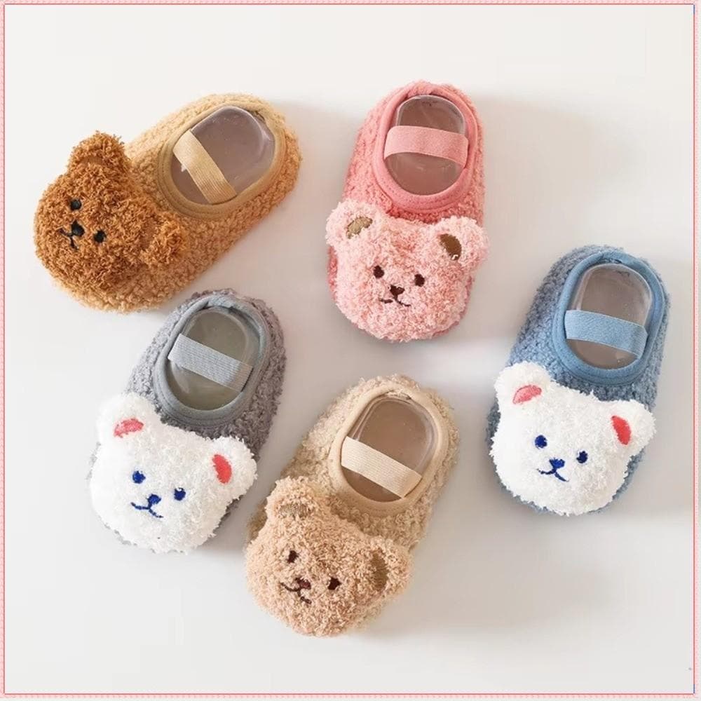Sapatos Infantis , Chinelos Macios De Pelúcia Antiderrapantes Para Bebês , Meia Fofa De Barco Bebê Com Urso De Desenho A