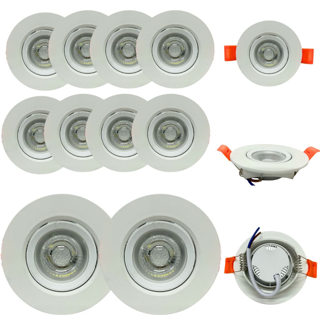 Kit 20 Spot Led Embutir Direcionável 7w Redondo 9x9cm Bivolt 110-220v Frio 6500K Teto Sanca