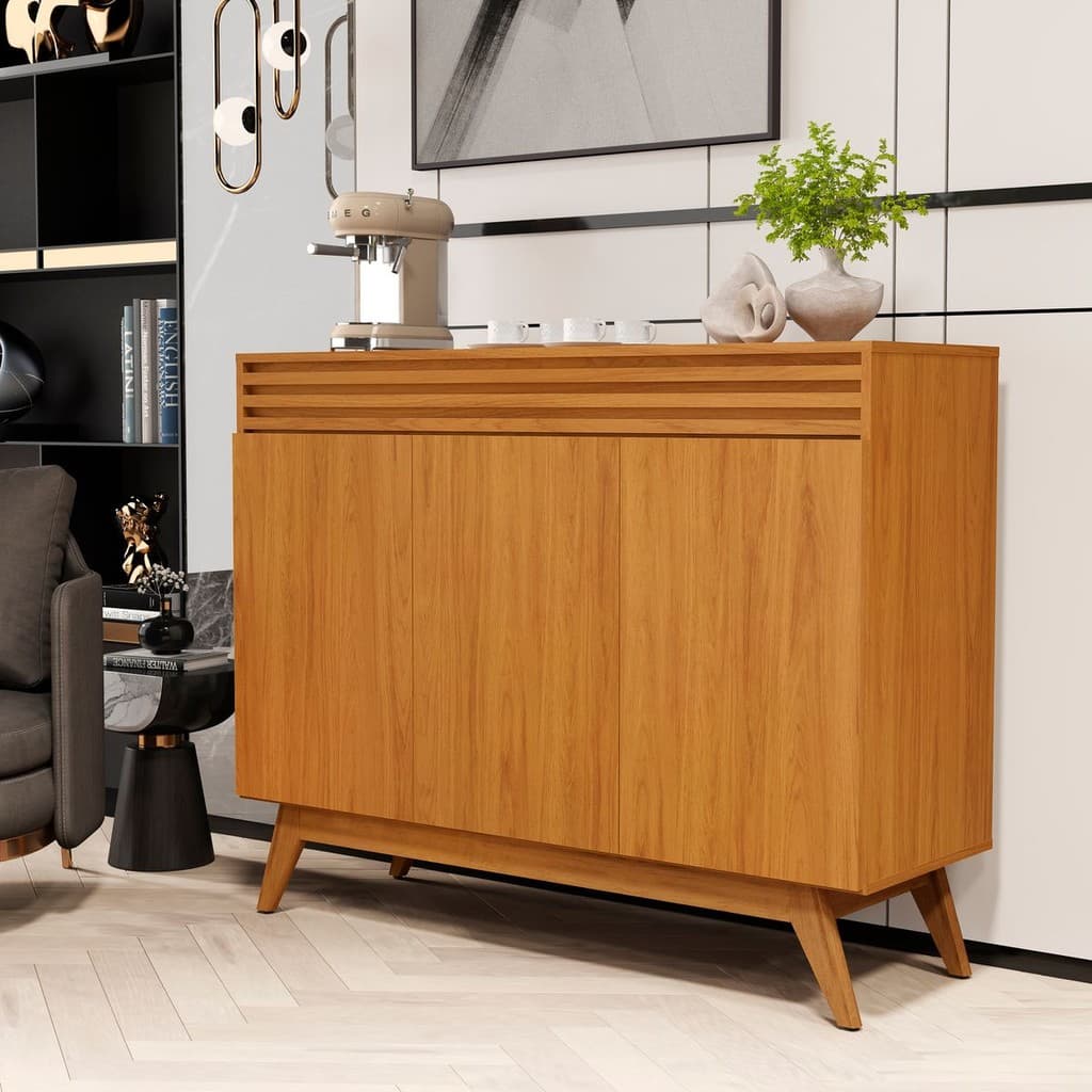 Aparador Moderno 100% MDF Pé Palito Modelo Ripado Multiuso para Casa Completa