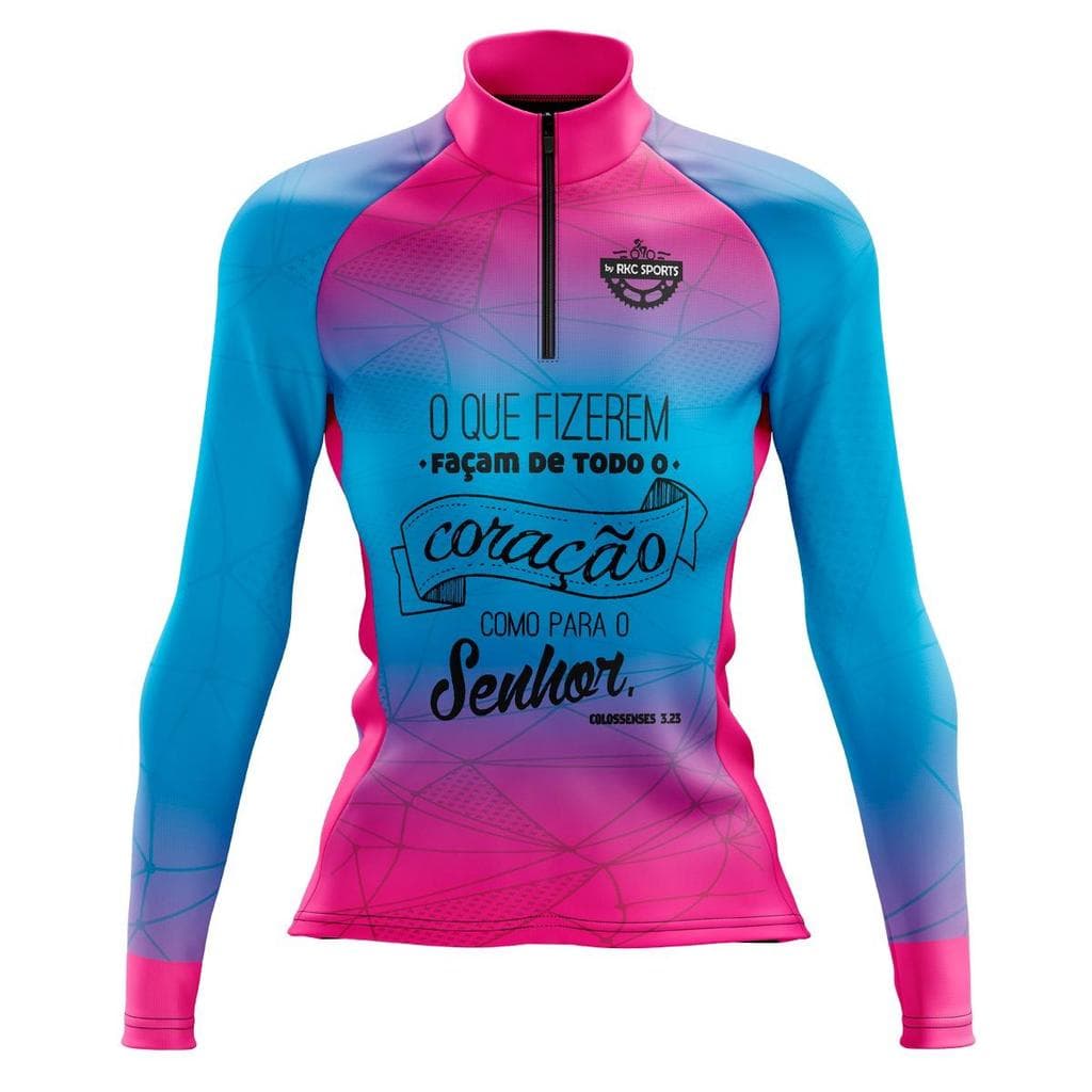 Camisa Ciclismo Feminina Manga Longa Rkc Sports Façam de Coração uv+50