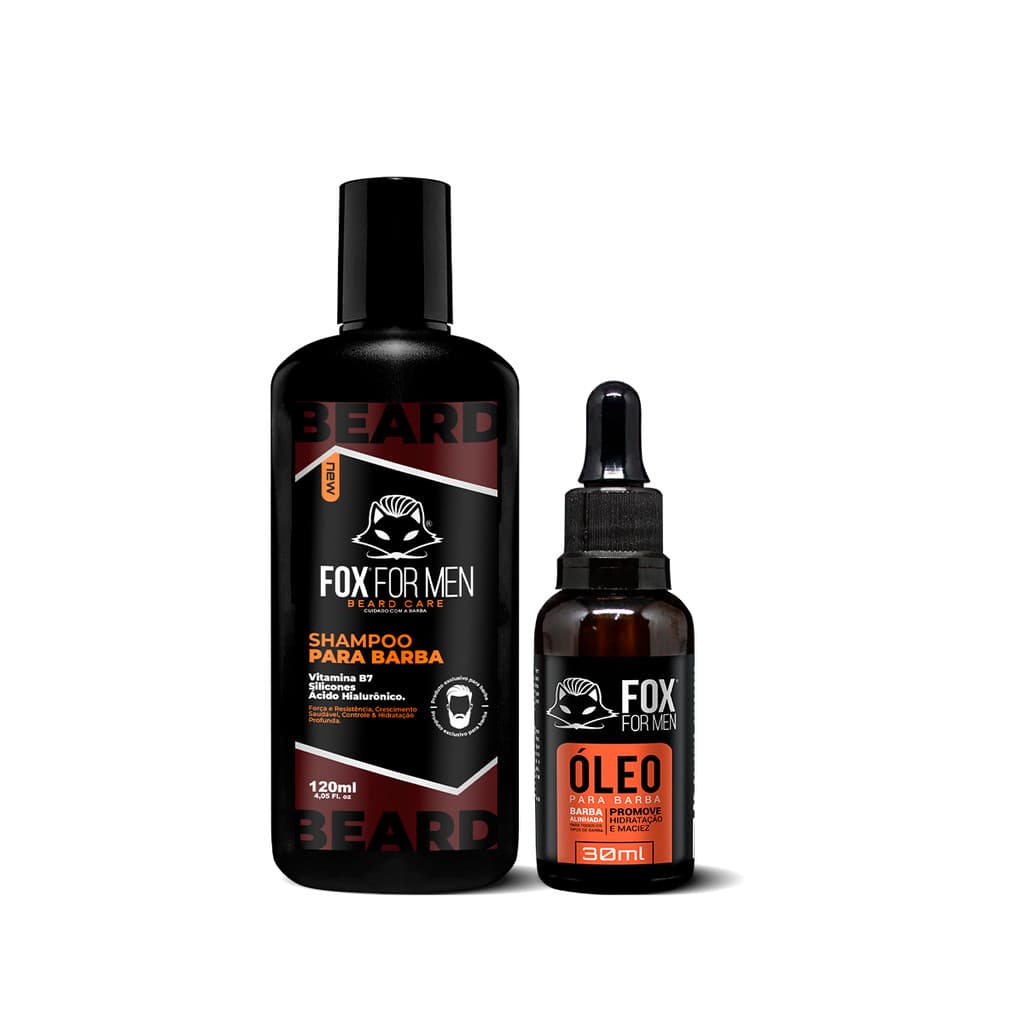 Kit Shampoo + Óleo Barba Fox For Men Crescimento Vitamina B7 Hidratação Nutrição Brilho Intenso