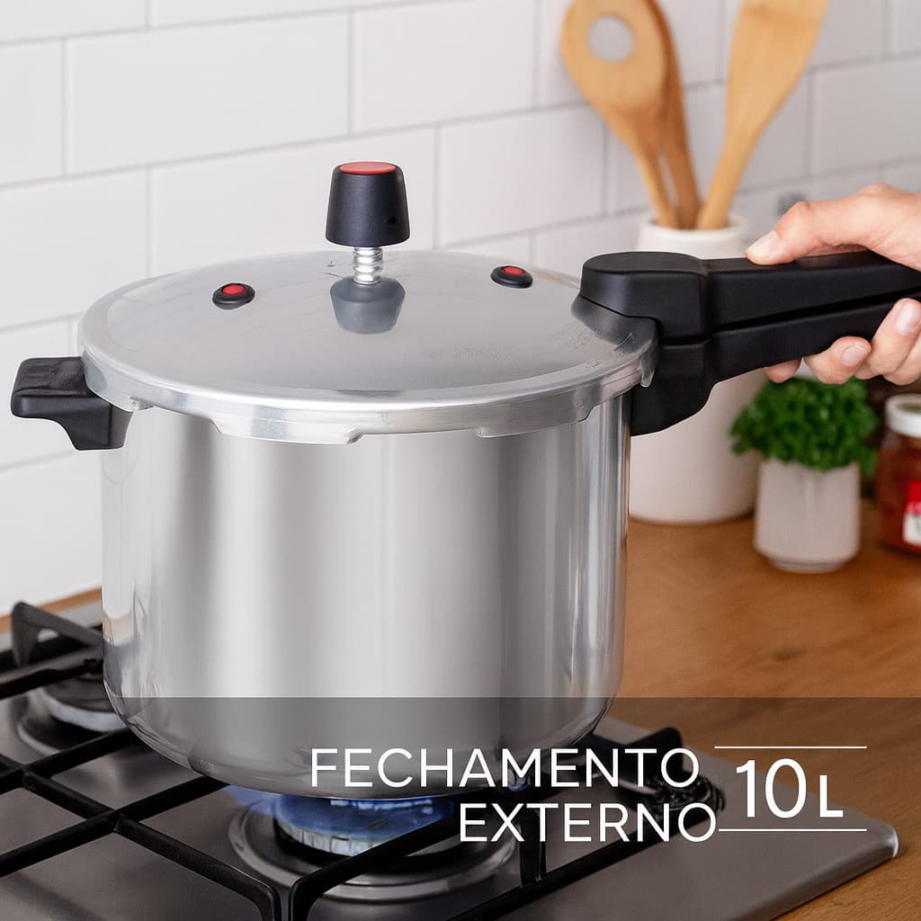 Panela De Pressão Fechamento Externo 10 Ou  7L Polido Nacional
