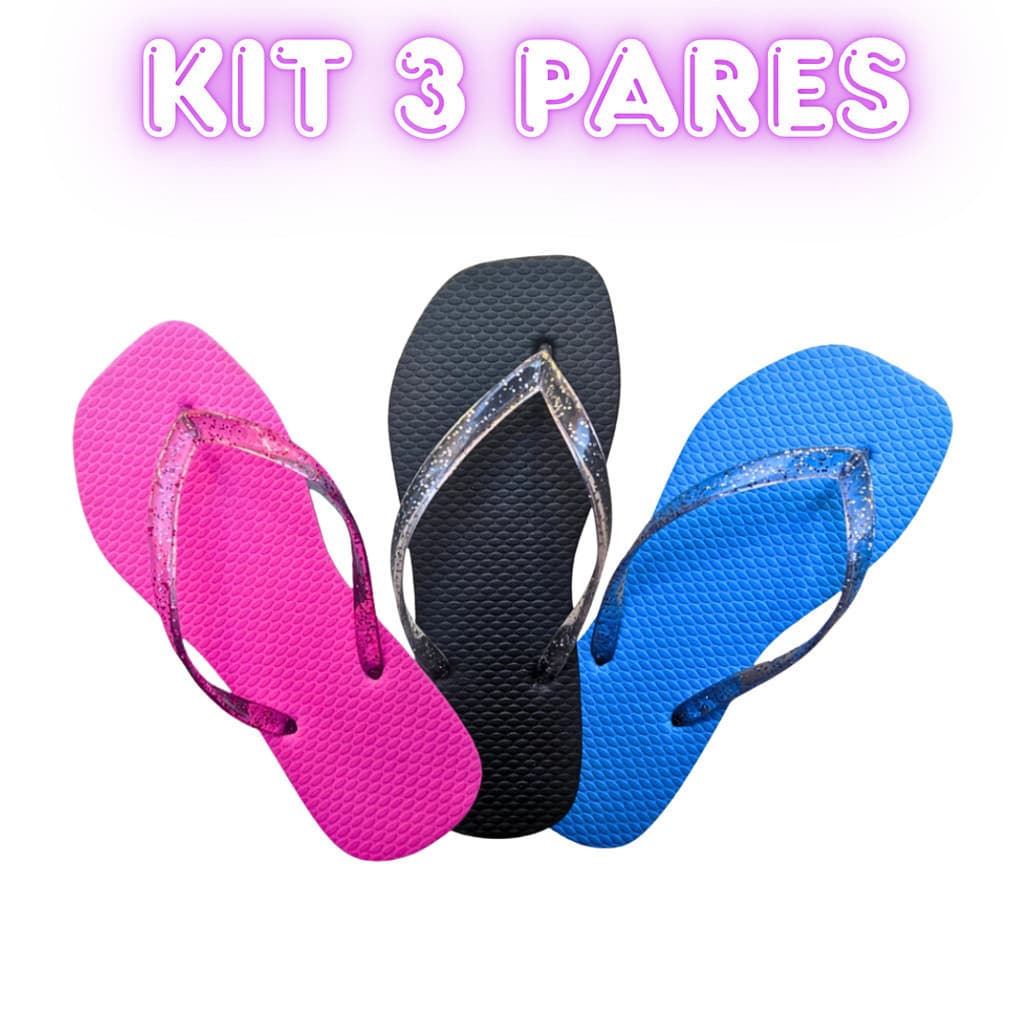Promoção Kit 3 Pares Chinelo Feminino De Dedo Várias Cores Macio Leve Barato Tira Brilhante
