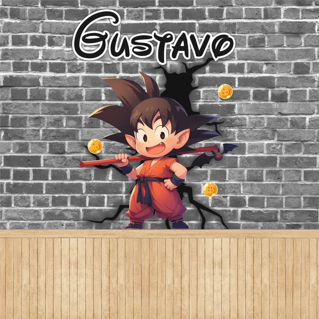 Papel de Parede Tema Dragon Ball Z Kid Goku para quarto de menino + Nome  M² parede total