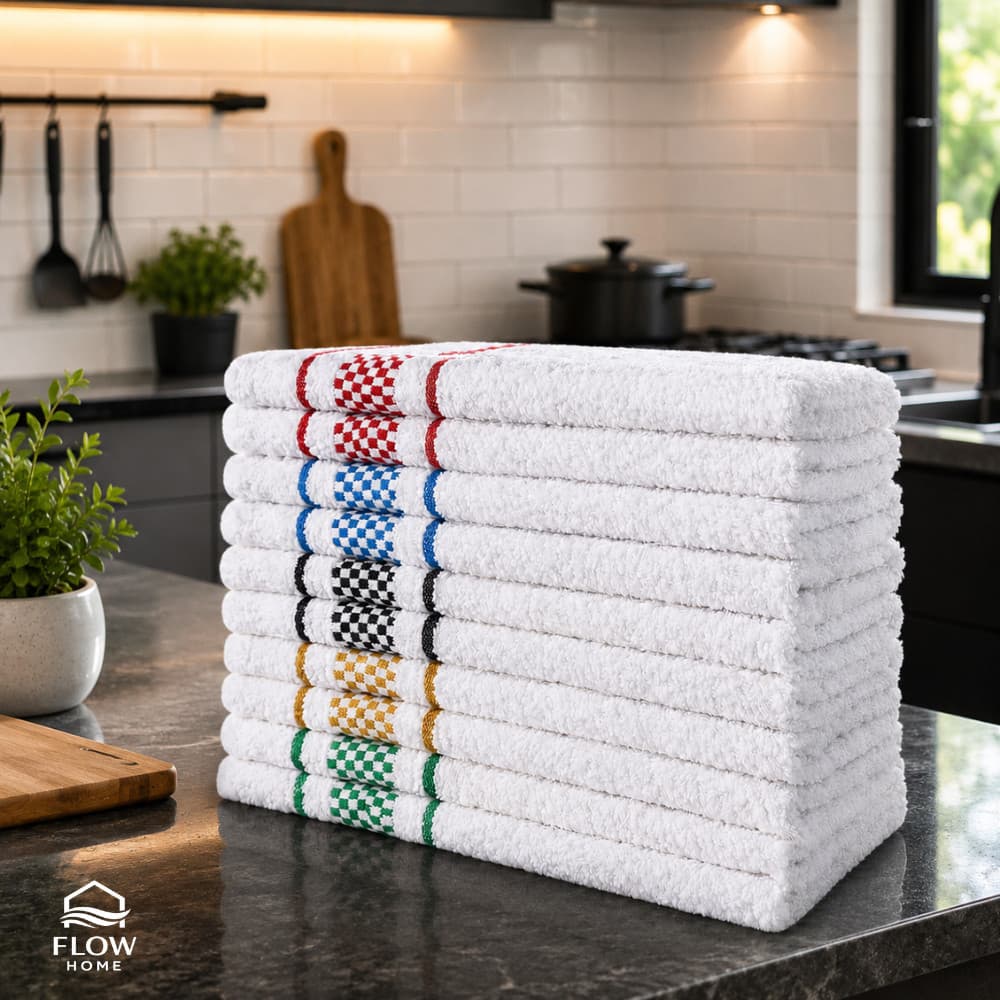 Kit 10 e 15 Panos de Prato Flow Home Premium Atoalhado Toalha Copa Cozinha 100% Algodão
