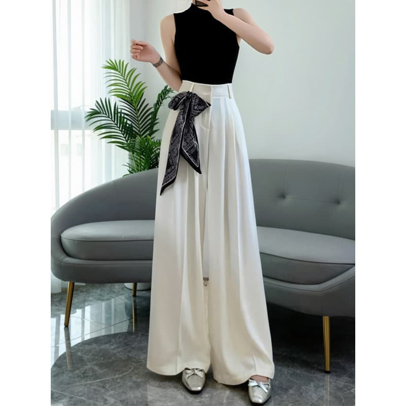 Lenço de seda cinto Design sentido terno tornozelo-perna calças de perna larga feminina primavera verão novo estilo cint
