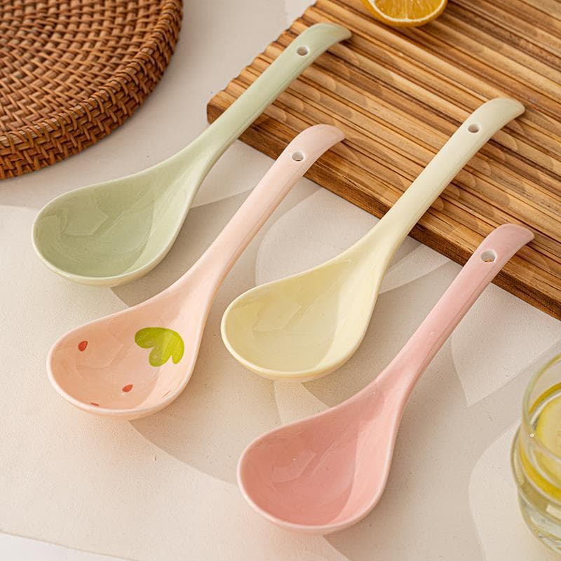 Colher de cerâmica de qualidade alimentar grande sopa colher grande grande doméstico de alto valor simples cor sólida mi