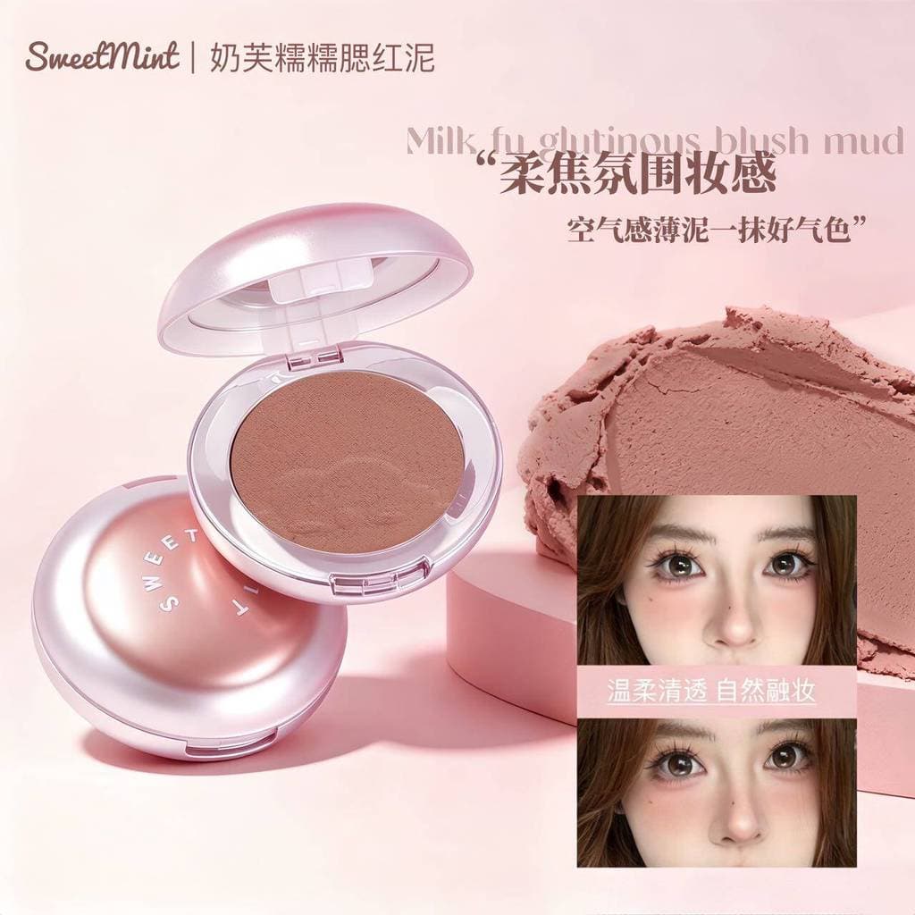 SweetMint Milky Waxy Blush Mud Airy Blush Creme Cor Natural Suave Transparente Elegante Cor Nude