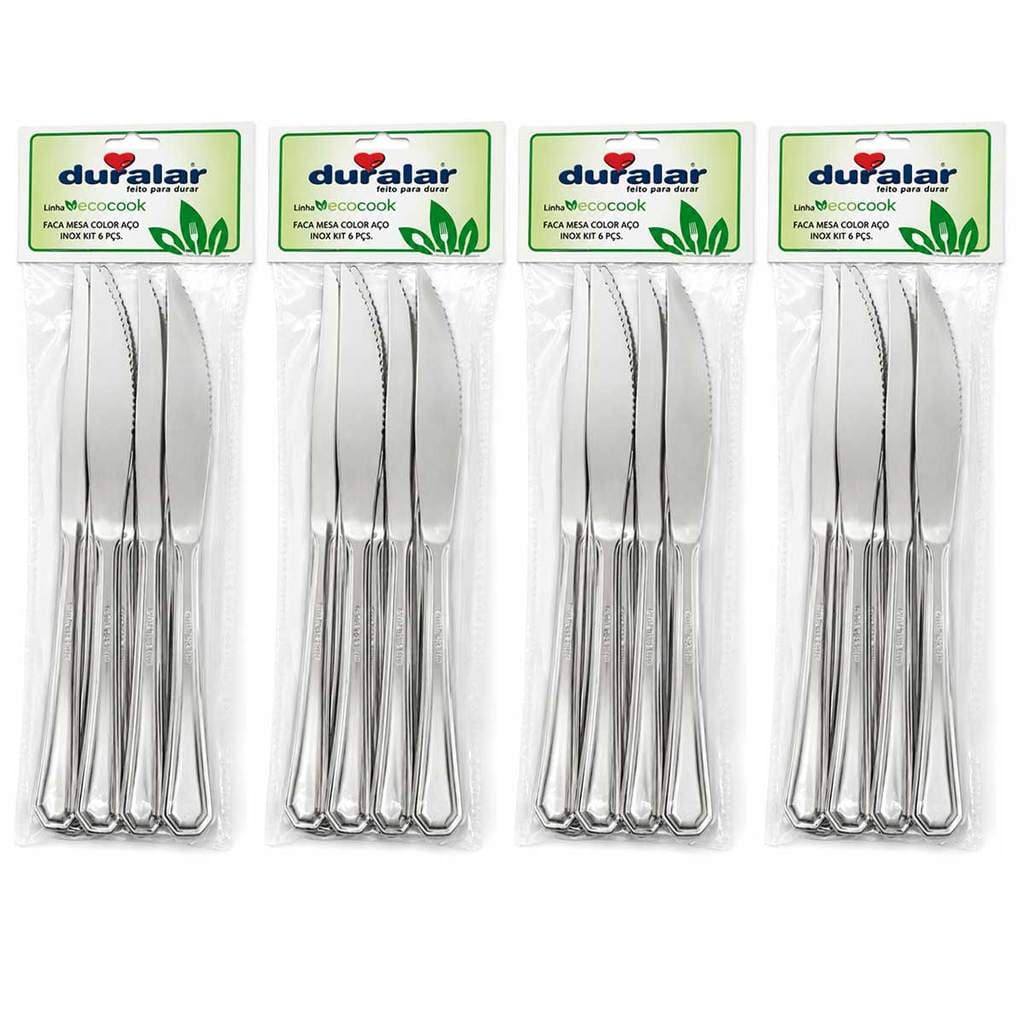 Jogo 24 Facas Mesa Aço Inox Duralar Talher Jantar
