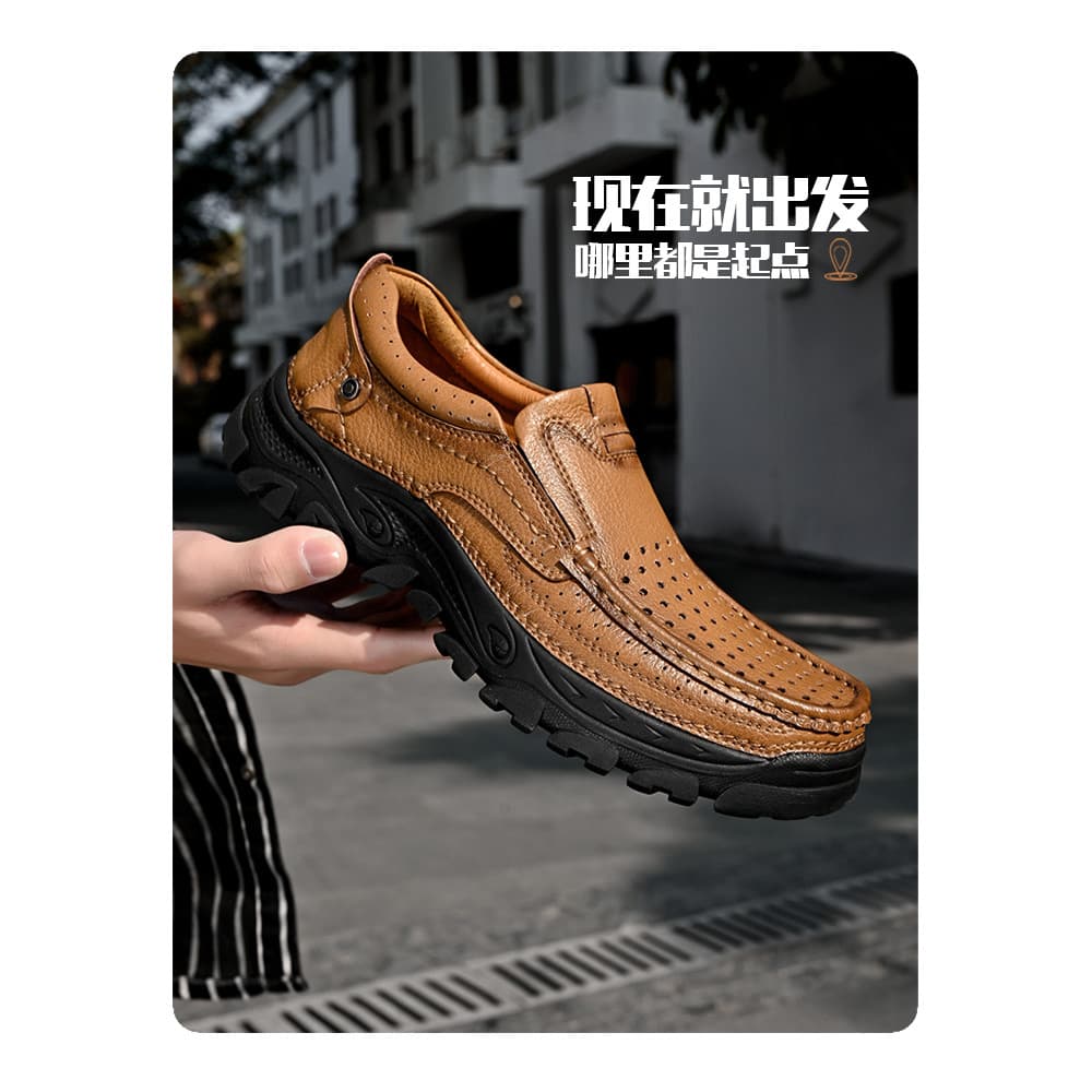 Sanzan buraco sapatos masculinos verão negócios Casual oco sapatos de couro respirável desodorante leve sola macia pai s