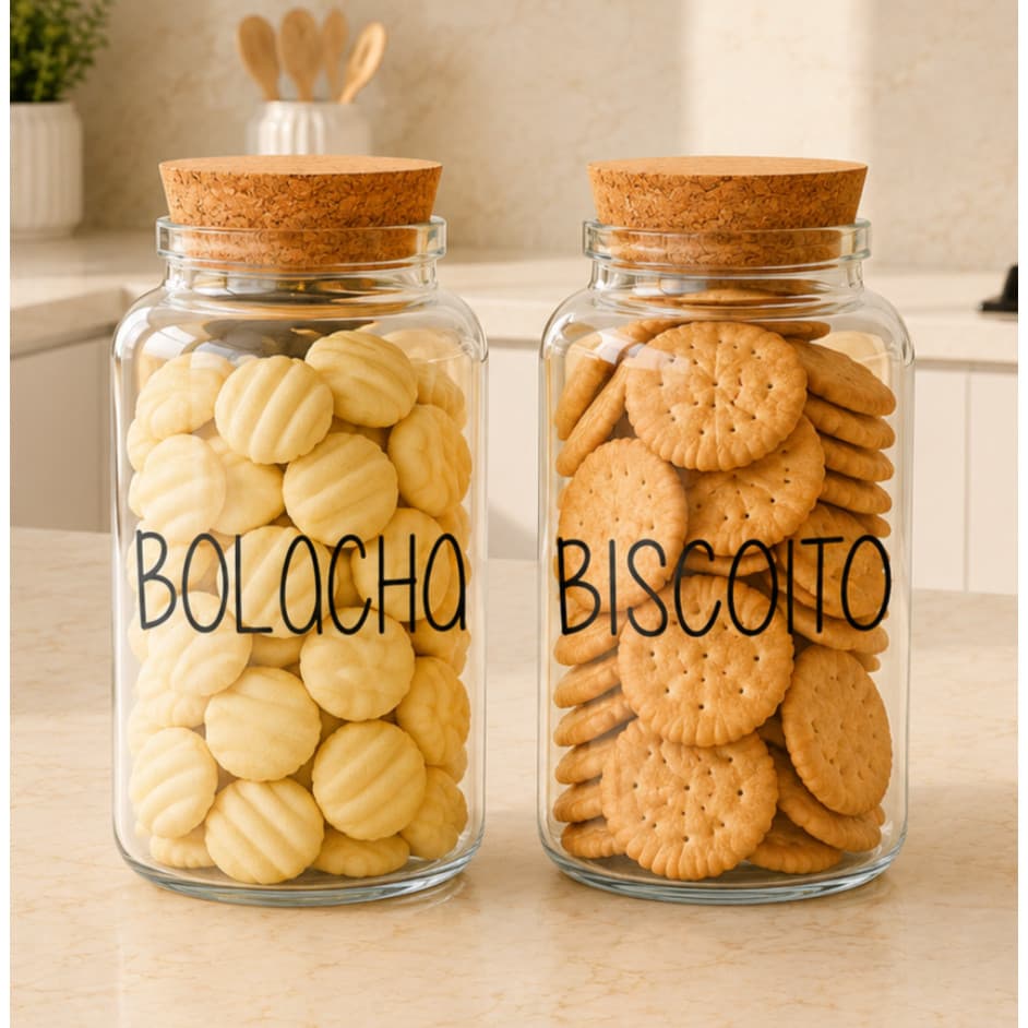Potes de Vidro Biscoito + Bolacha 810 ml Com Tampa Rolha Cortiça| Mantimento | Cantinho do Café