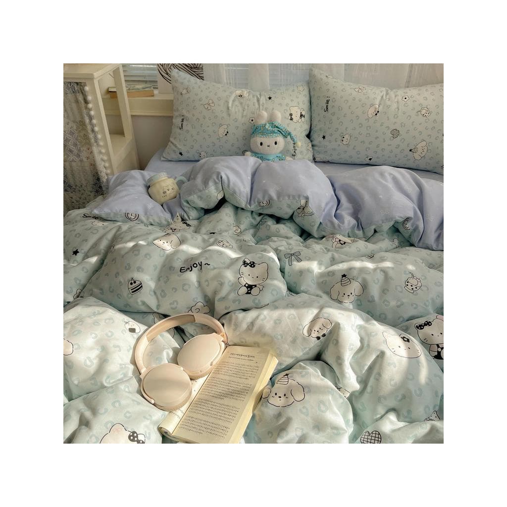 Ins estilo algodão puro algodão bonito gatinho cama de quatro peças dos desenhos animados colcha capa dormitório estudan