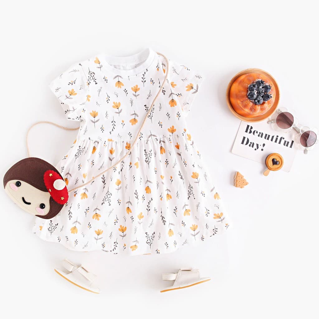 Verão bebê menina crianças passeio saia Casual bonito flor impressão vestido de manga curta roupas macias e confortáveis
