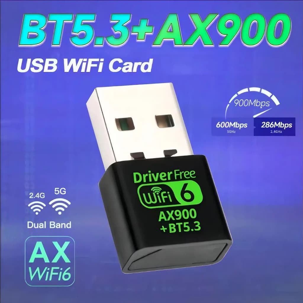 Adaptador Usb Wifi 6 + Bluetooth 5.4 Dongle Ax900 2.4/5ghz Alta Velocidade