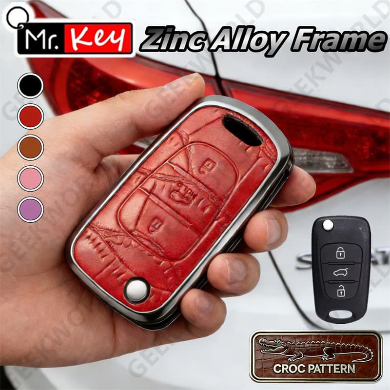 [Mr.Key] Capa De Chave Flip Com Padrão De Crocodilo Para Hyundai i20 i30 i35 iX20 iX35 Solaris Verna De Metal
