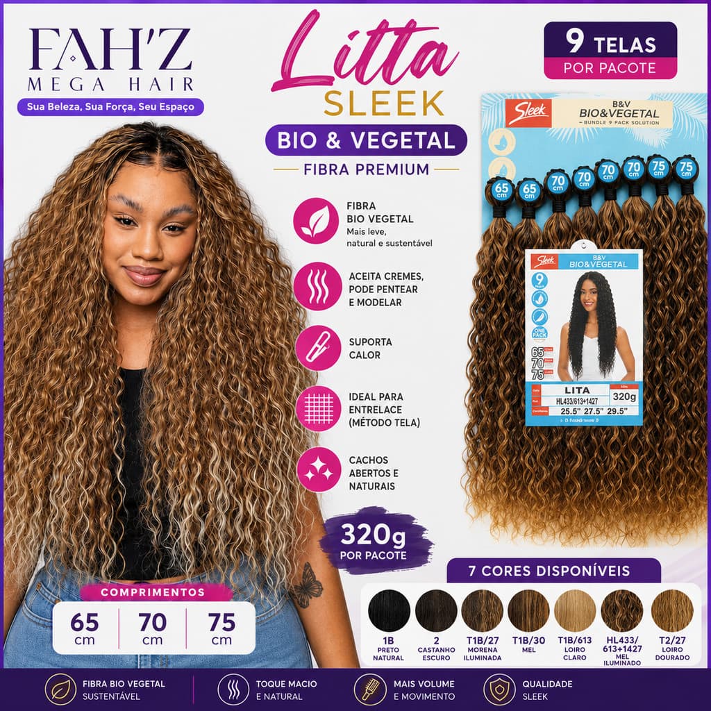 Cabelo Lita Sleek Premium Gold – Fibra Bio Vegetal para Entrelace | 320g