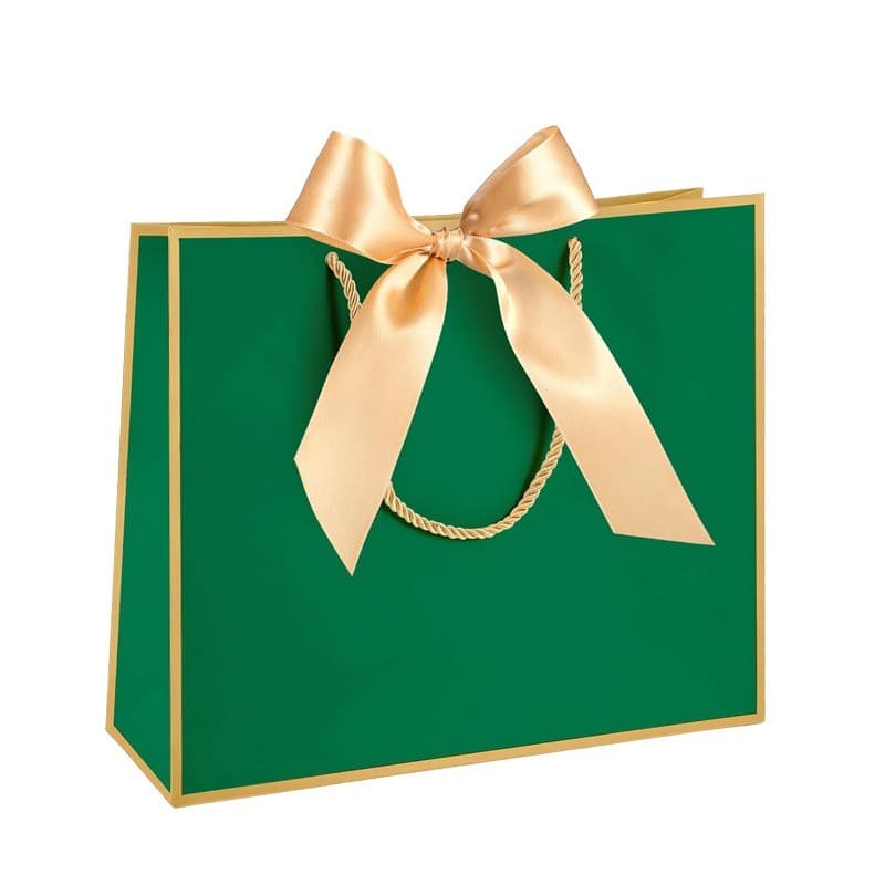 Saco De Presente De Papel 5 Pces Com Alça , Embalagem Padrão Sólido Verde + Dourado Para O Feriado Brithday