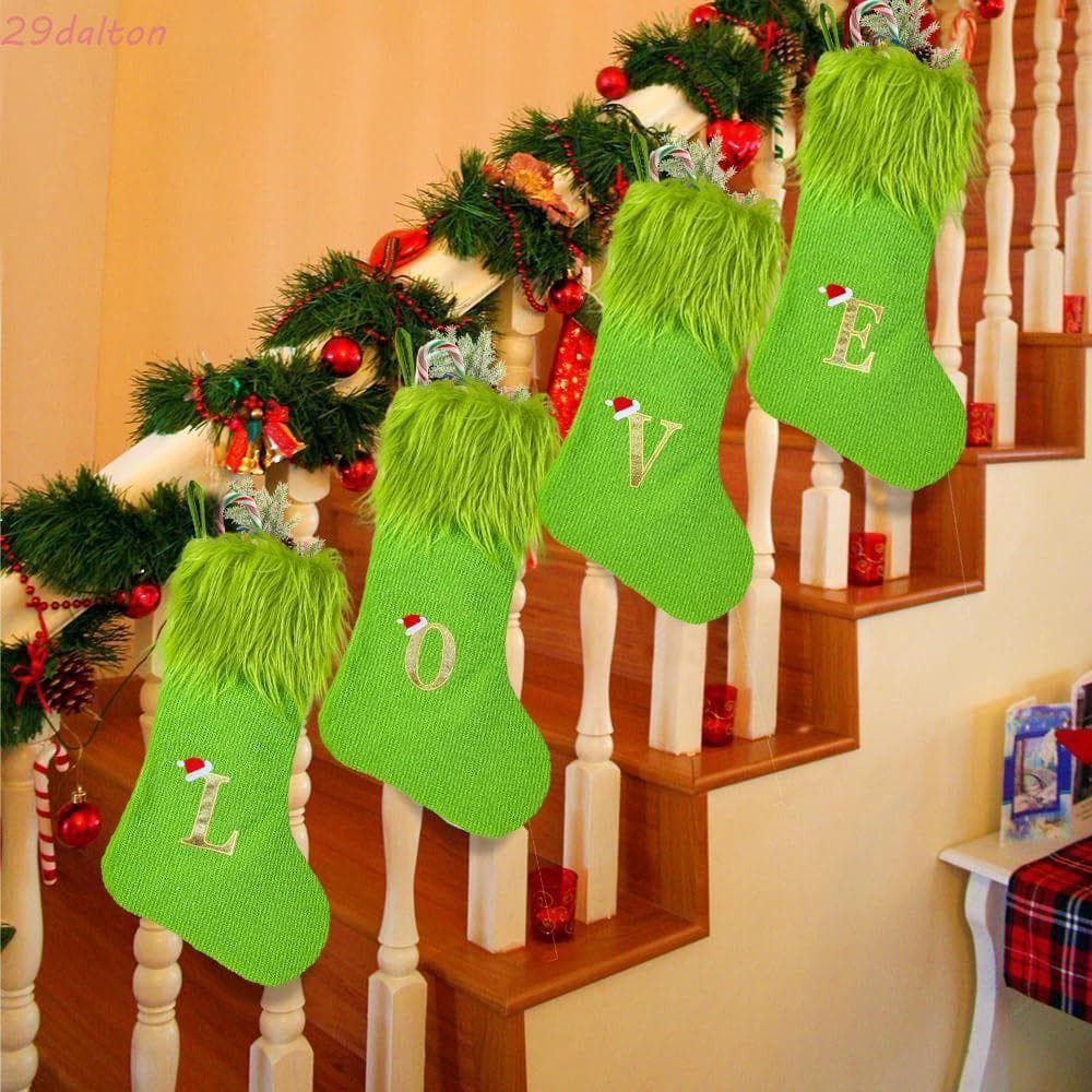 Meias De Malha Do Alfabeto De Natal DALTON , Verdes De Tricô Com Letras Espessadas , Enfeite Pendurado Para Lareiras Fes