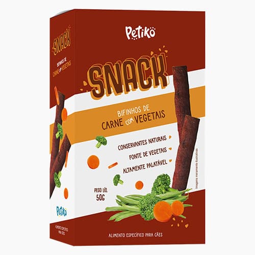 Petisco Snack Bifinhos Carne com Vegetais - Para Cães - 50g - Petiko | Petisco para cachorro, snack para cães, petisco