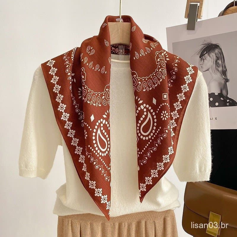 68 * 68CM Novo Lenço De Algodão Pescoço Quadrado Desenho De Impressão Hijab Moda Feminina Bandana Foulard Primavera Cach