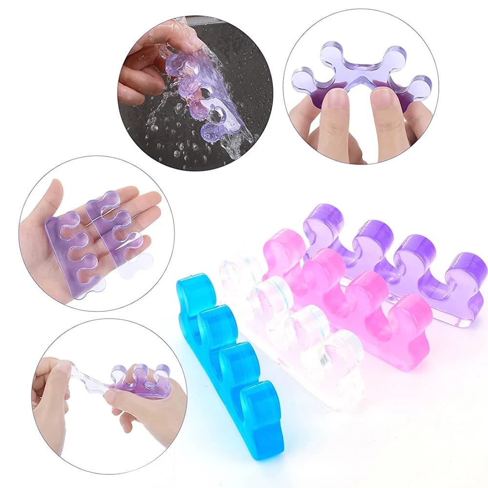 6 peças (3 pares) de separadores de dedos flexíveis de silicone macio, usados para manicures, pedicures, separação de un