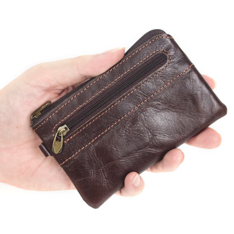 Juventude Retro primeira camada de couro pequena carteira fina Mini moeda bolsa couro genuíno titular do cartão carteira