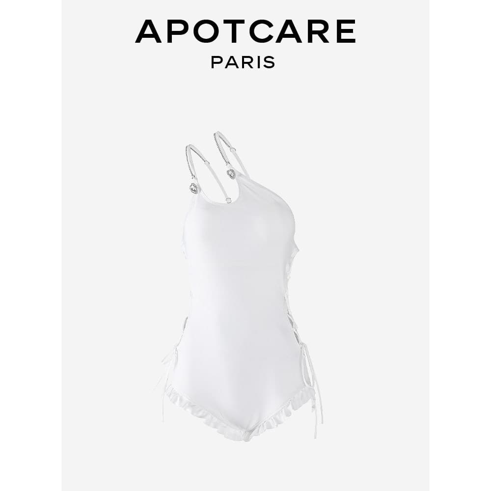 Francês APOTCARE ins High-End sentimento maiô de uma peça feminino 2025 novo estilo cor sólida mais magro olhar primaver