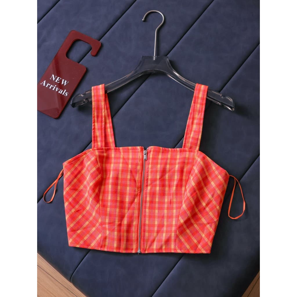 Contraste cor xadrez zíper frontal elástico cintura estreita magro-ajuste 2026 verão novo estilo doce menina quente curt