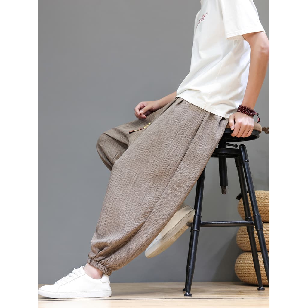 Verão fino masculino chinês calças casuais Plus Size solto Harem calças na moda nacional cenoura calças Bloomers calças