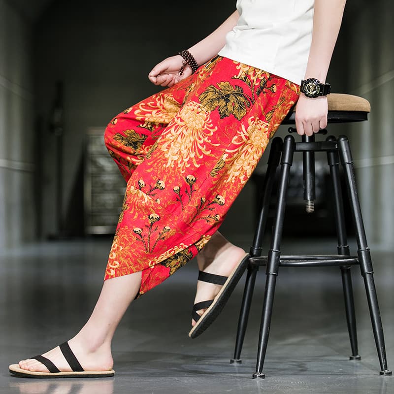 Calças cortadas masculinas verão Shorts finos calças masculinas estilo chinês impresso calças de 7 pontos na moda linho