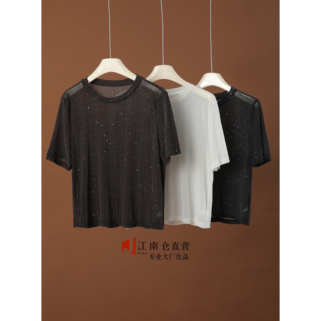 Jiangnancang|Perder liberação!Gypsophila Super macio!Camiseta francesa de manga curta piscante de alta qualidade feminin
