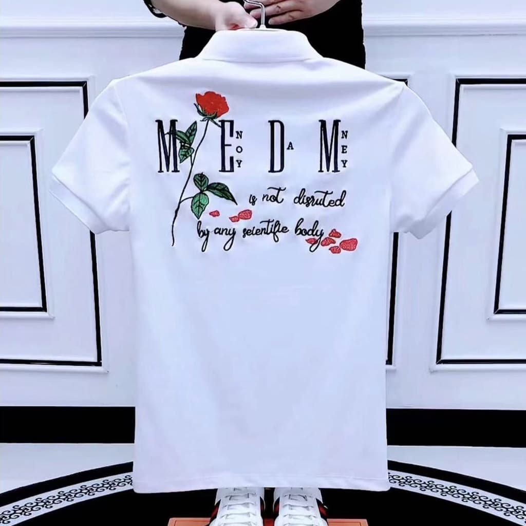 Camisa Polo masculina de manga curta novo estilo rosa bordado na moda bonito meia manga espírito cara lapela