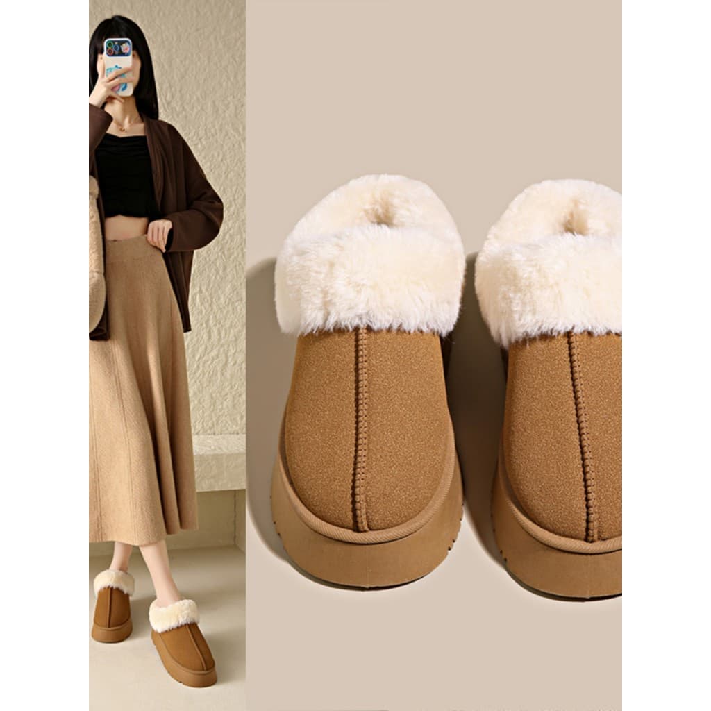 Botas de neve pequenas de sola grossa e cano baixo forro de lã feminino engrossado 2024 novo estilo sapatos de algodão p