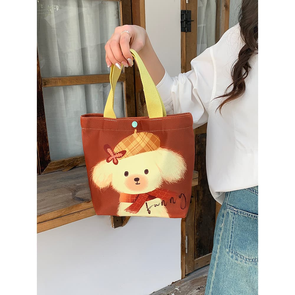 Sacola feminina 2026 novo estilo bonito filhote de cachorro Bento saco grande capacidade de armazenamento saco de compra