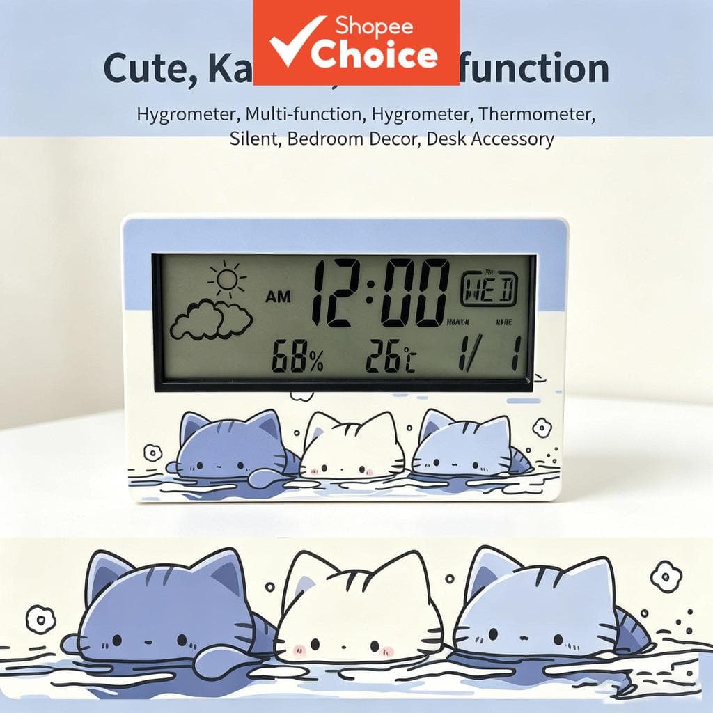 Relógio De Mesa Digital Para Amantes De Gatos , Multifuncional Com Exibição De Clima E Calendário , Moldura Diy , Decora