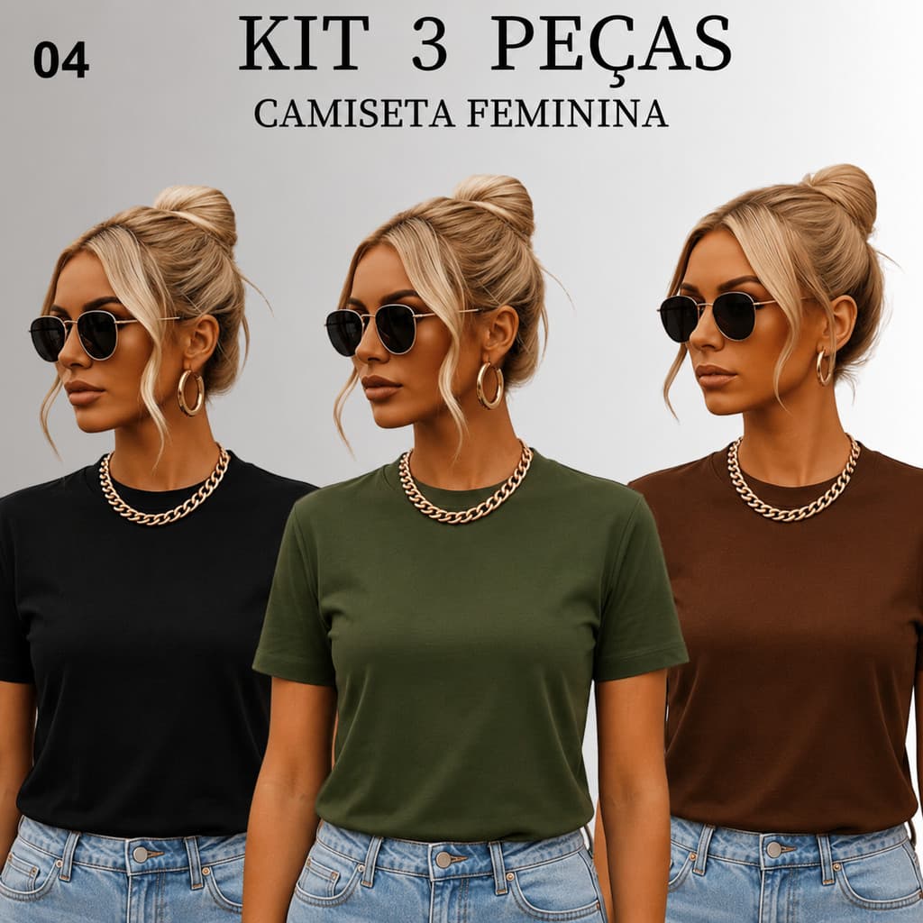 Kit 3 Blusas Feminina Blusinha T-shirt Lisa Algodão Macio Alta Qualidade Caimento Regular