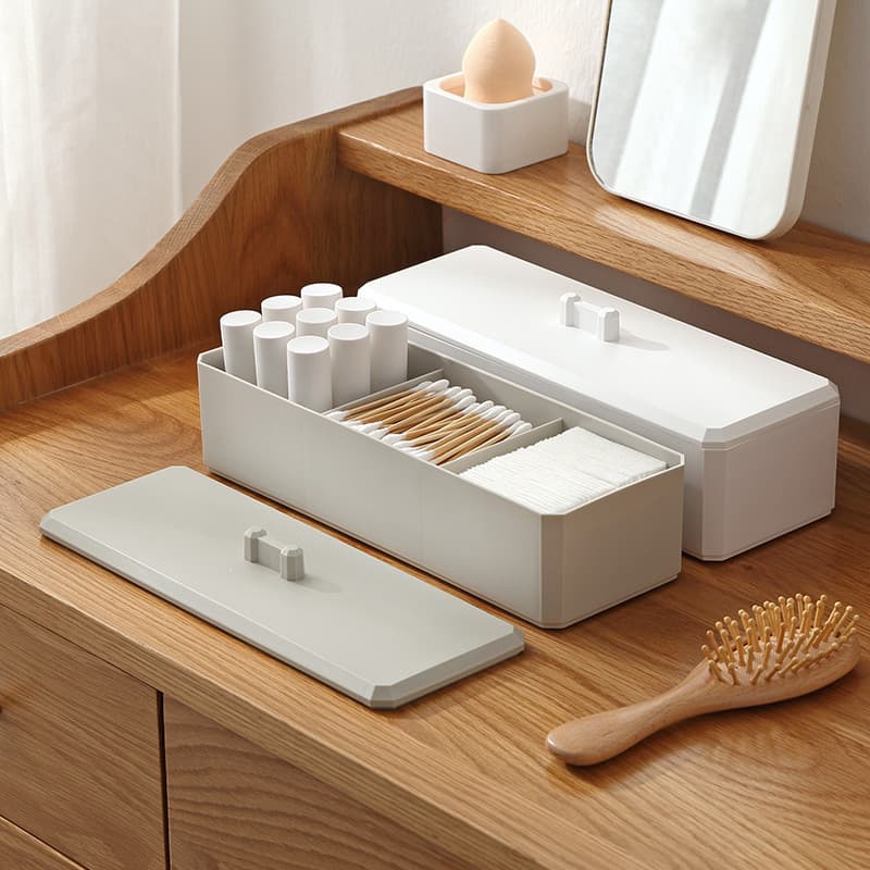 Três compartimentos com tampa compartimentos Desktop organizar caixa de armazenamento de cosméticos cotonetes cosméticos