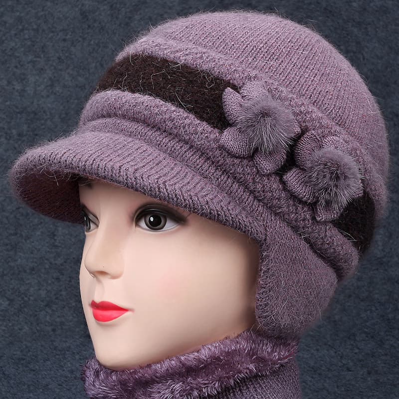W inverno meia-idade mãe idosa chapéu de lã feminino velo pele de coelho proteção de orelha quente velho avó chapéu