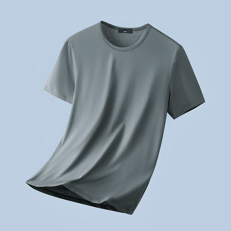 Camiseta masculina de manga curta de seda gelo 2026 novo estilo verão Casual All-Match cor sólida em torno do pescoço ca