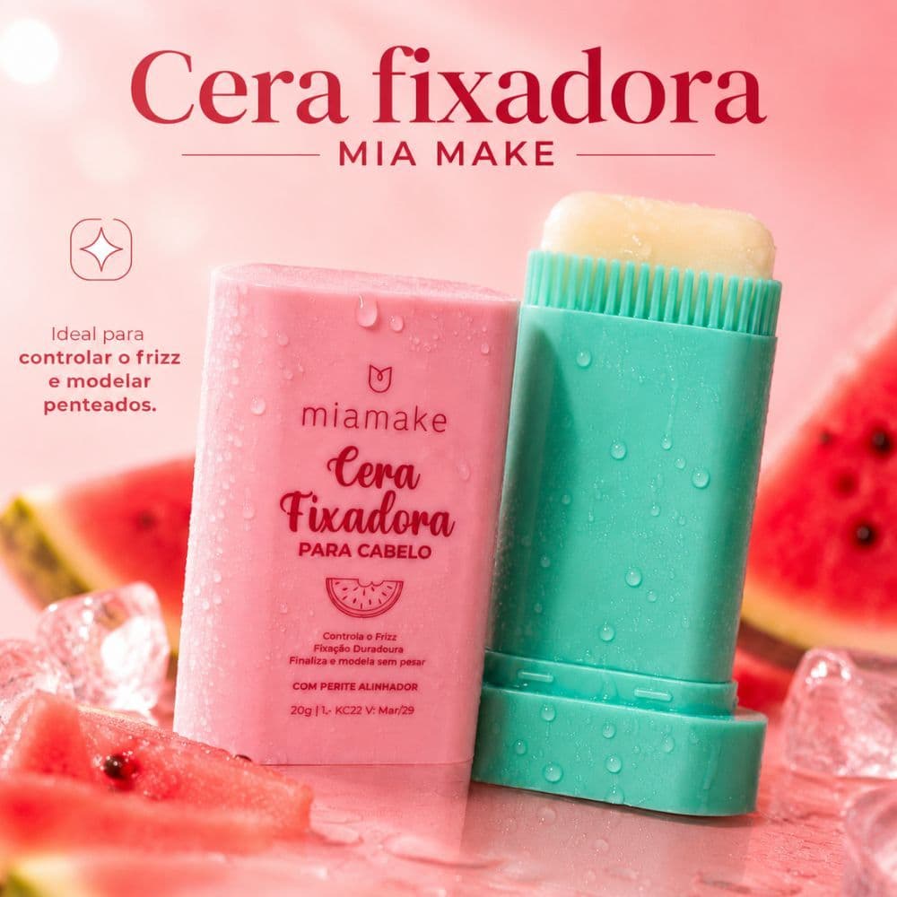 Cera Fixadora Para Cabelo Miamake 20g Bastão Anti Frizz Modelador Hair Stick Fixação Natural com Escova