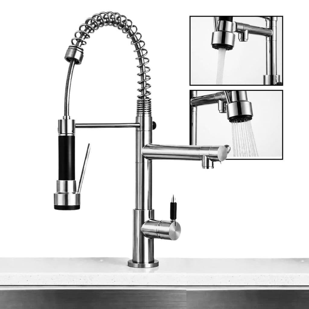 Torneira Cozinha Gourmet Inox Escovado Monocomando Com Spray Extensor Luxo Quente Fria