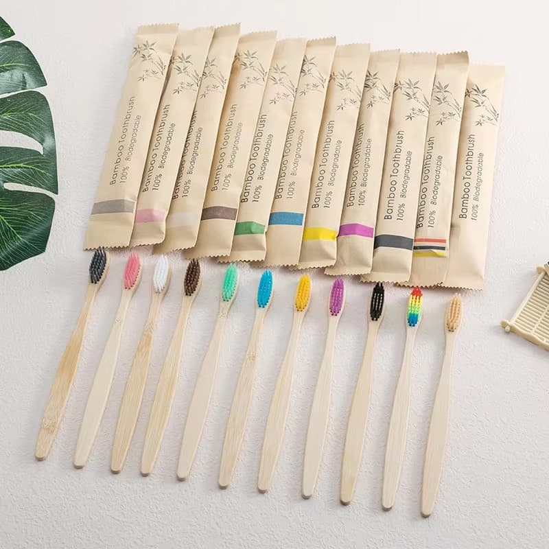10 Pçs Único Couro Envolto Conjunto De Escova De Dentes De Bambu Natural E Ecologicamente Correto Tablet Embalado Indivi