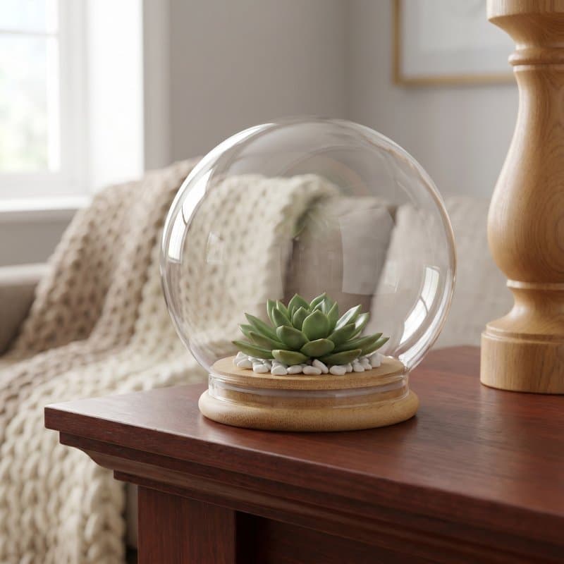 ☕ Cúpula de Vidro Transparente com Base de Bambu Luzes de Fada para Decoração